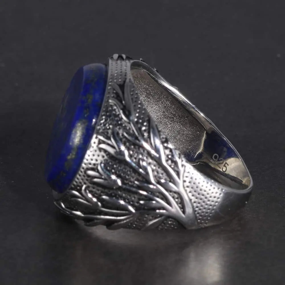 Blauer Naturstein Silber Siegelring für Herren Ringsilber