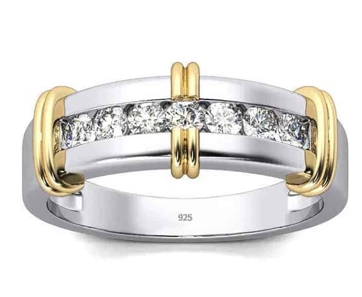 Silber Ring mit Moissanit-Stein mit gelben Ringen für Damen