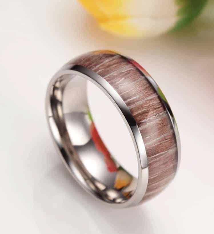 Holzplattierter Silber Ring für Männer und Frauen