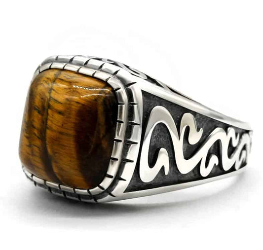 Ring mit Tigerauge Stein für Herren