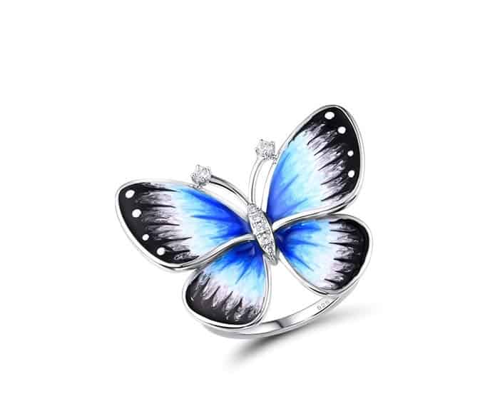 Blau Schmetterling Ring Ringsilber