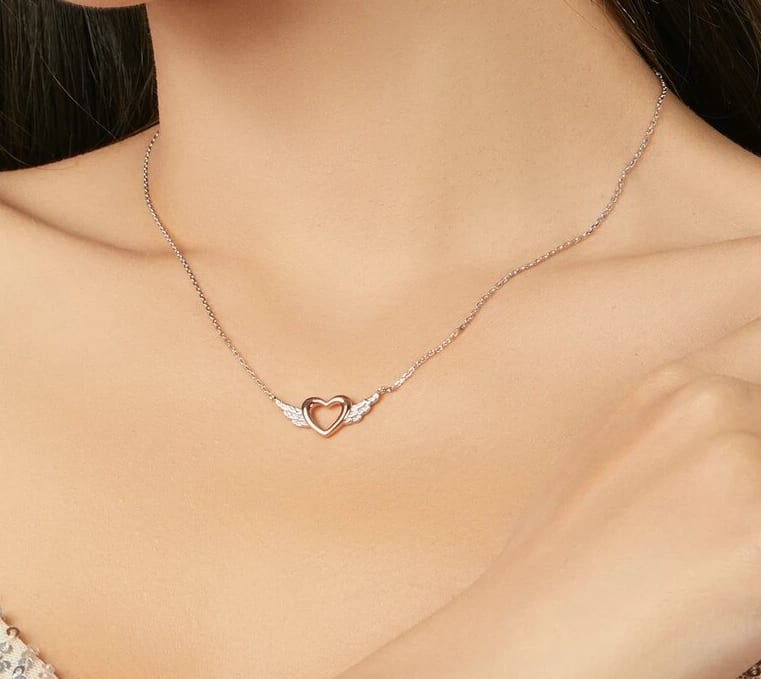 Schutzengel Anhänger - Herz Kette Ringsilber