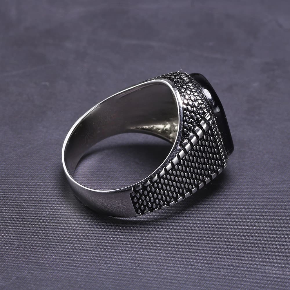 Schwarzer Achat Stein Herrenring aus Ring Silber Ringsilber