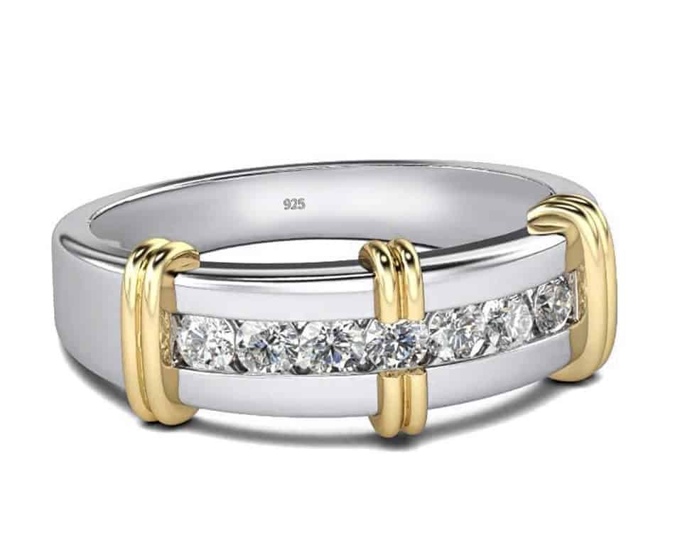 Silber Ring mit Moissanit Stein mit gelben Ringen