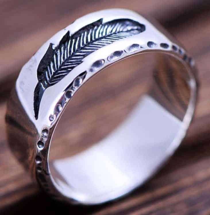Feder Gemusterter Silber Ring für Damen und Herren