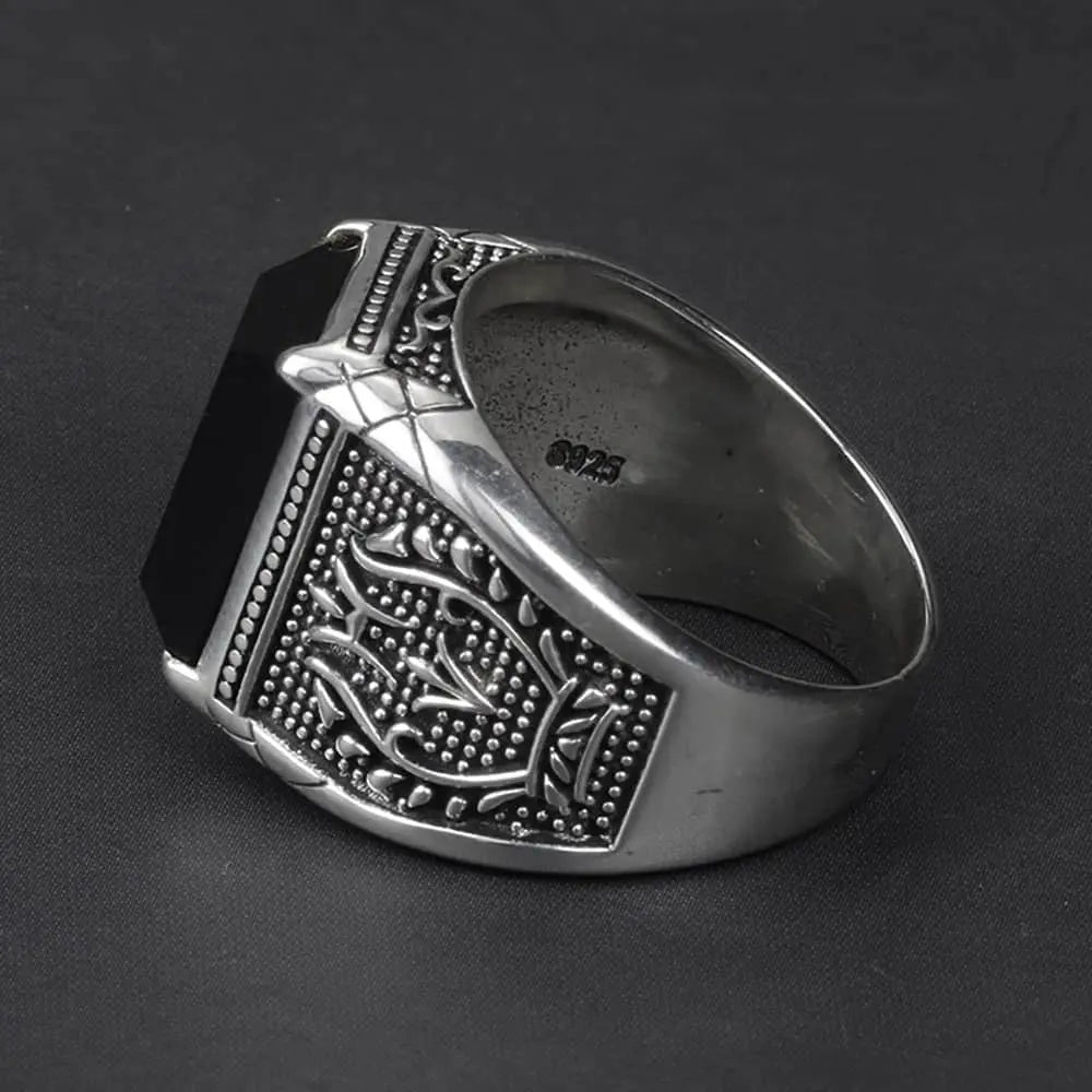 Silber Siegelring für Herren mit Schwarzem Stein Ringsilber