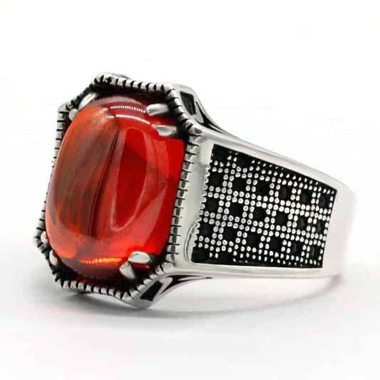Ring aus Sterlingsilber für Männer und Frauen mit rotem Stein