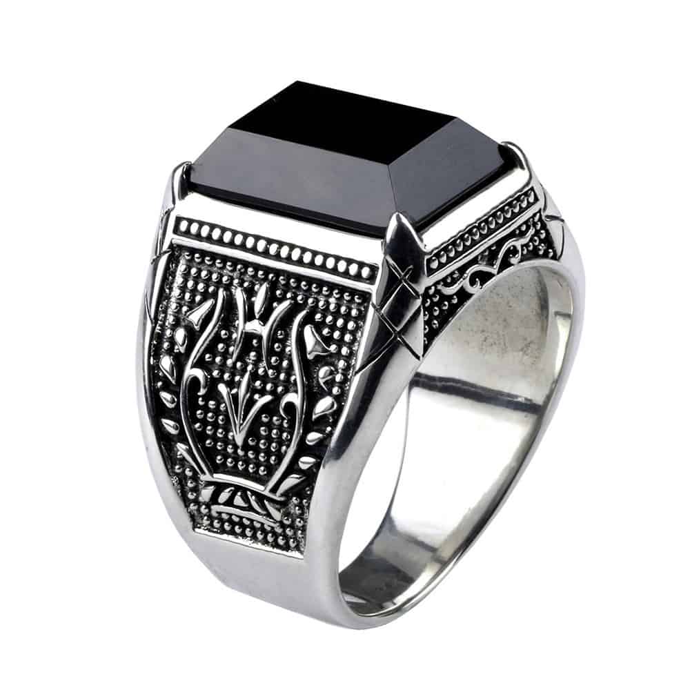 Silber Siegelring für Herren mit Schwarzem Stein Ringsilber