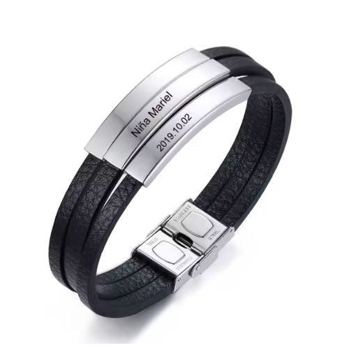 Armband Leder mit Gravur für Männer Ringsilber