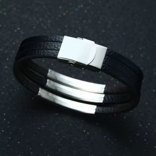 Armband Leder mit Gravur für Männer Ringsilber