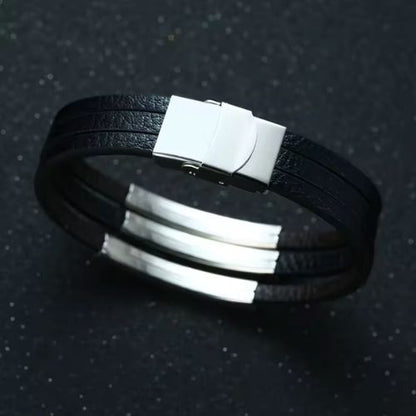 Armband Leder mit Gravur für Männer Ringsilber