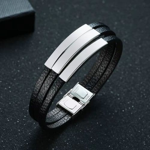 Armband Leder mit Gravur für Männer Ringsilber