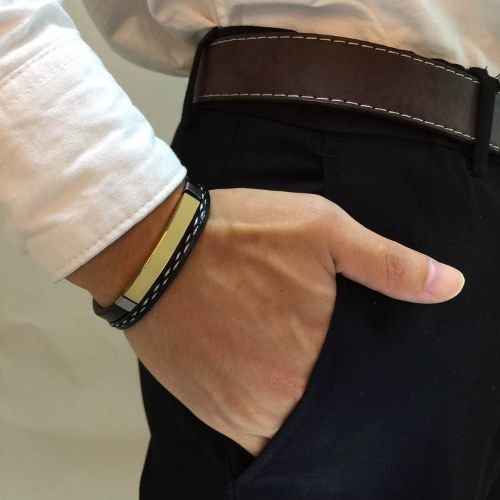 Armband mit Gravur für Männer Leder Ringsilber