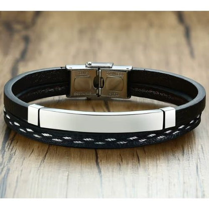 Armband mit Gravur für Männer Leder Ringsilber