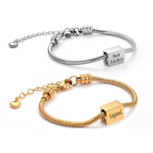 Armband mit Schlangenkette und Gravur Ringsilber