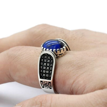 Blauer Stein Ring mit besonderem Design Ringsilber