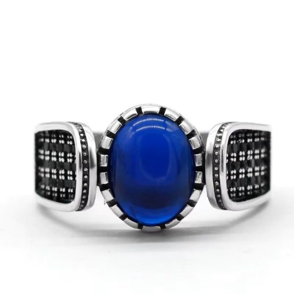 Blauer Stein Ring mit besonderem Design Ringsilber