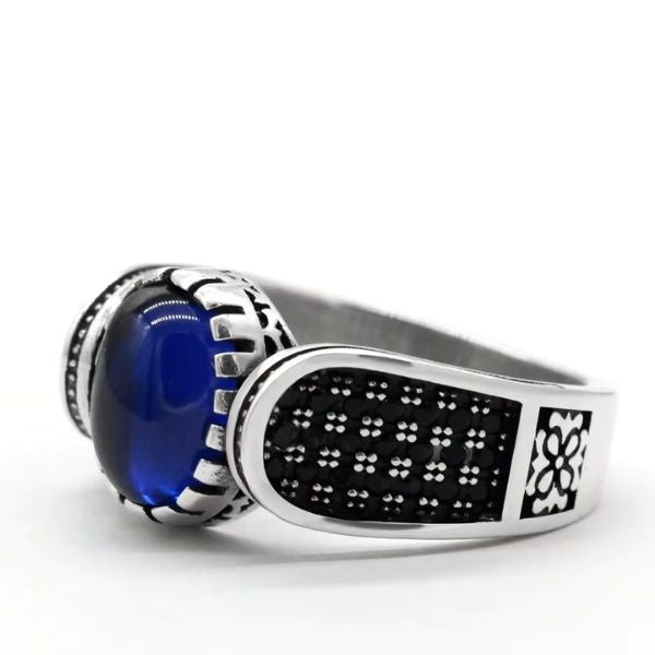 Blauer Stein Ring mit besonderem Design Ringsilber