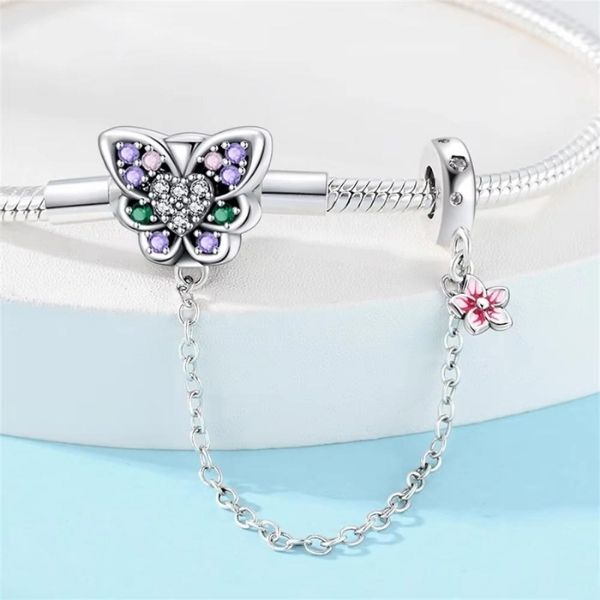 Damen-Silberne-Armband-mit-Schmetterling-Charm