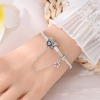 Damen-Silberne-Armband-mit-Schmetterling-Charm