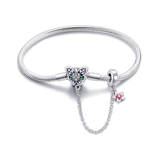 Damen-Silberne-Armband-mit-Schmetterling-Charm