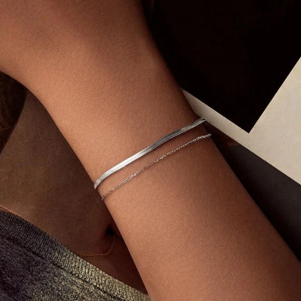 Doppellagiges-Schlangenketten-Silber-Armband-Damen