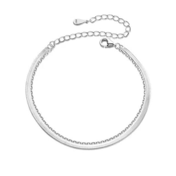 Doppellagiges-Schlangenketten-Silber-Armband-Damen