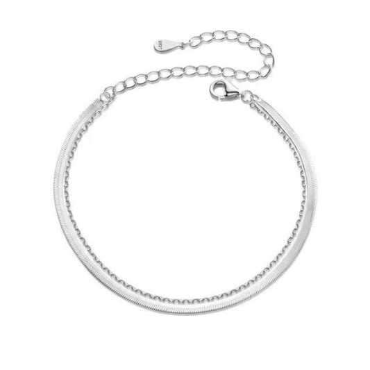 Doppellagiges-Schlangenketten-Silber-Armband-Damen