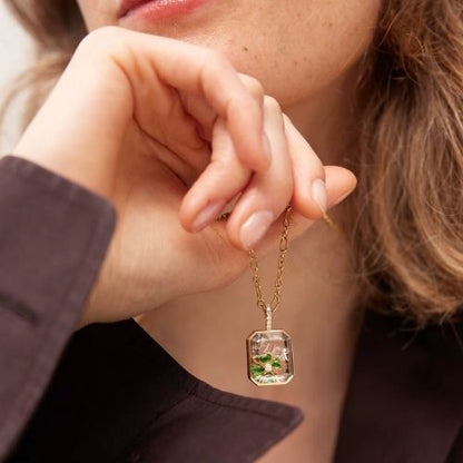 Erinnerungs Medaillon Kette – Transparenter Anhänger Ringsilber