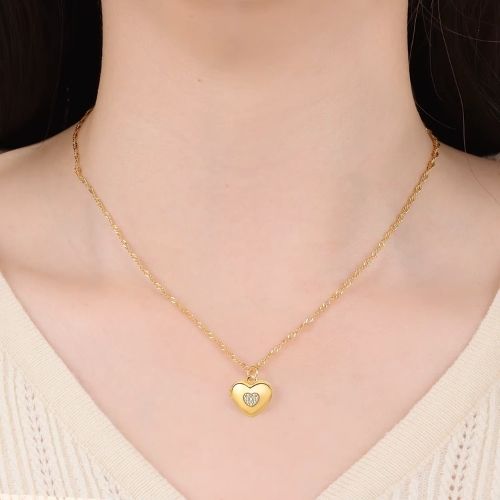 Goldfarbene Herzkette Ringsilber