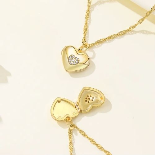 Goldfarbene Herzkette Ringsilber