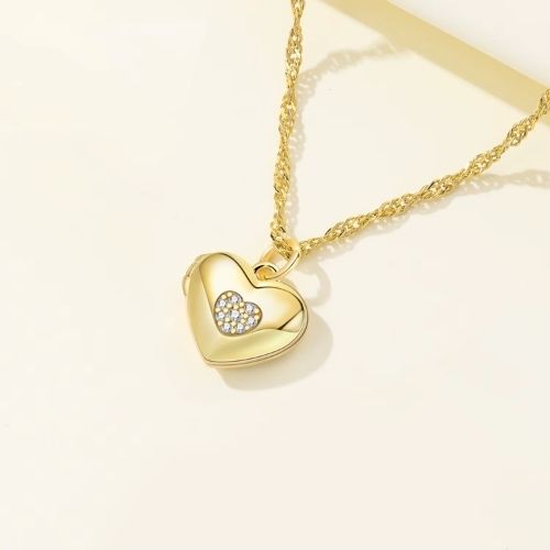 Goldfarbene Herzkette Ringsilber