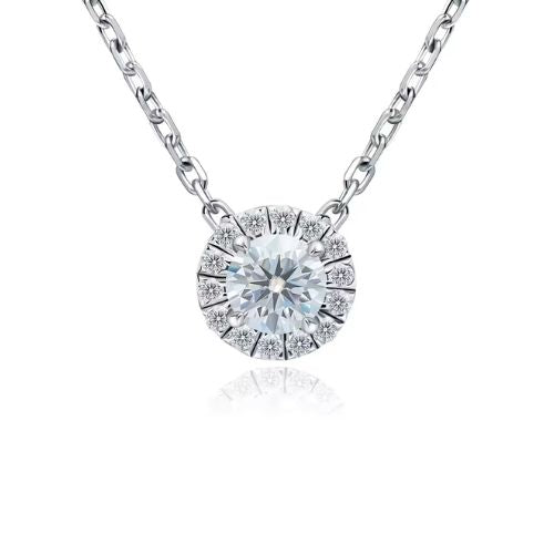 Halskette mit rundem Moissanit-Stein Ringsilber