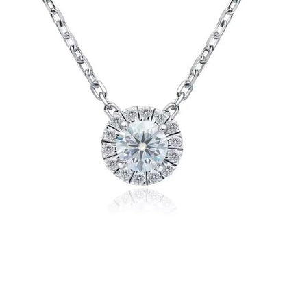 Halskette mit rundem Moissanit-Stein Ringsilber