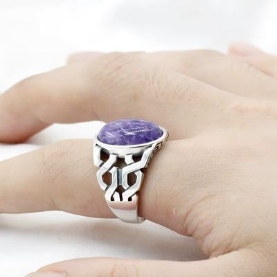 Herrenring aus Silber mit natürlichem Carotin stein Ringsilber