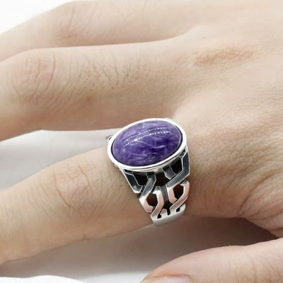 Herrenring aus Silber mit natürlichem Carotin stein Ringsilber