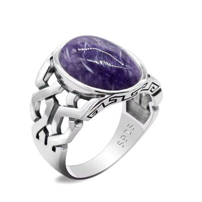 Herrenring aus Silber mit natürlichem Carotin stein Ringsilber