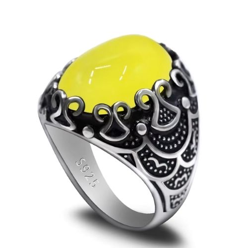 Herrenring aus gelbem Achat Ringsilber