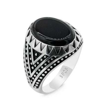 Herrenring aus natürlichem schwarzem Stein Ringsilber