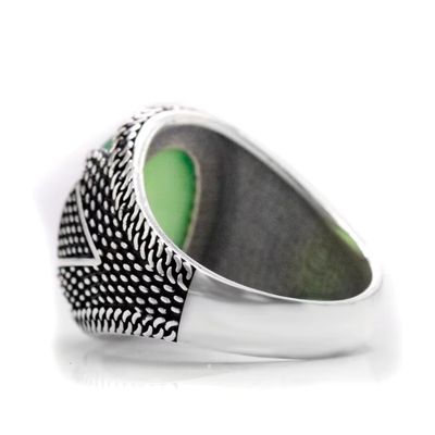 Herrenring mit grünem Achat Stein Ringsilber