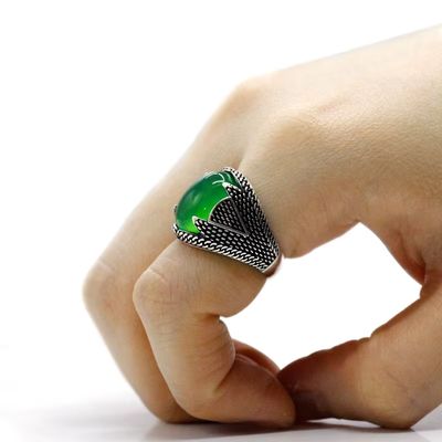 Herrenring mit grünem Achat Stein Ringsilber