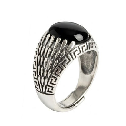 Klassischer Herrenring aus schwarzem Achat Stein Ringsilber
