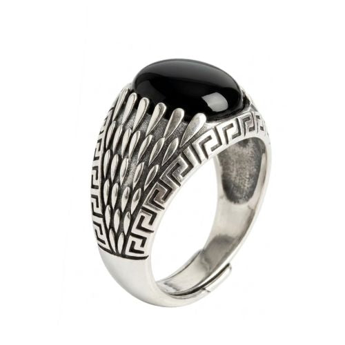 Klassischer Herrenring aus schwarzem Achat Stein Ringsilber