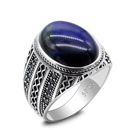 Herrenring aus blauem Tigerauge Ringsilber