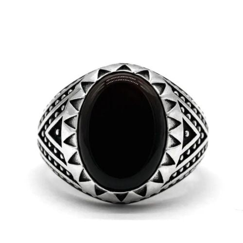 Herrenring aus natürlichem schwarzem Stein Ringsilber