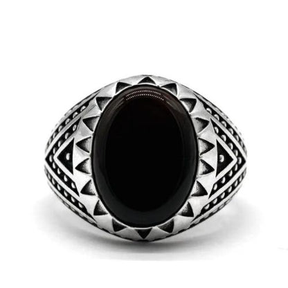 Herrenring aus natürlichem schwarzem Stein Ringsilber