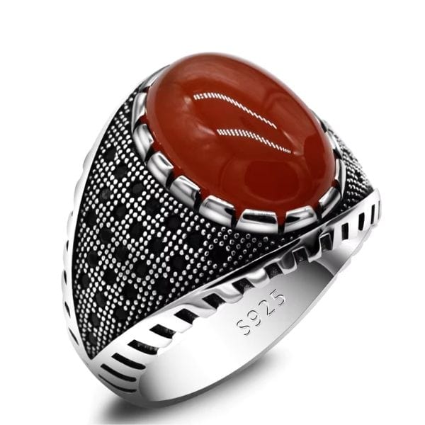 Herrenring aus rotem Achat Ringsilber