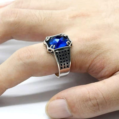 Herrenring mit blauem Stein Ringsilber