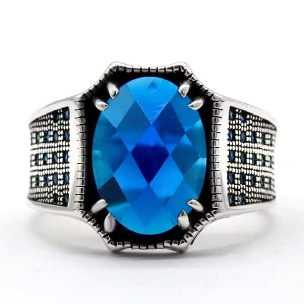 Herrenring mit blauem Stein Ringsilber