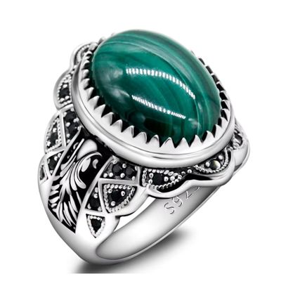 Herrenring mit elegantem Malachit Stein Ringsilber